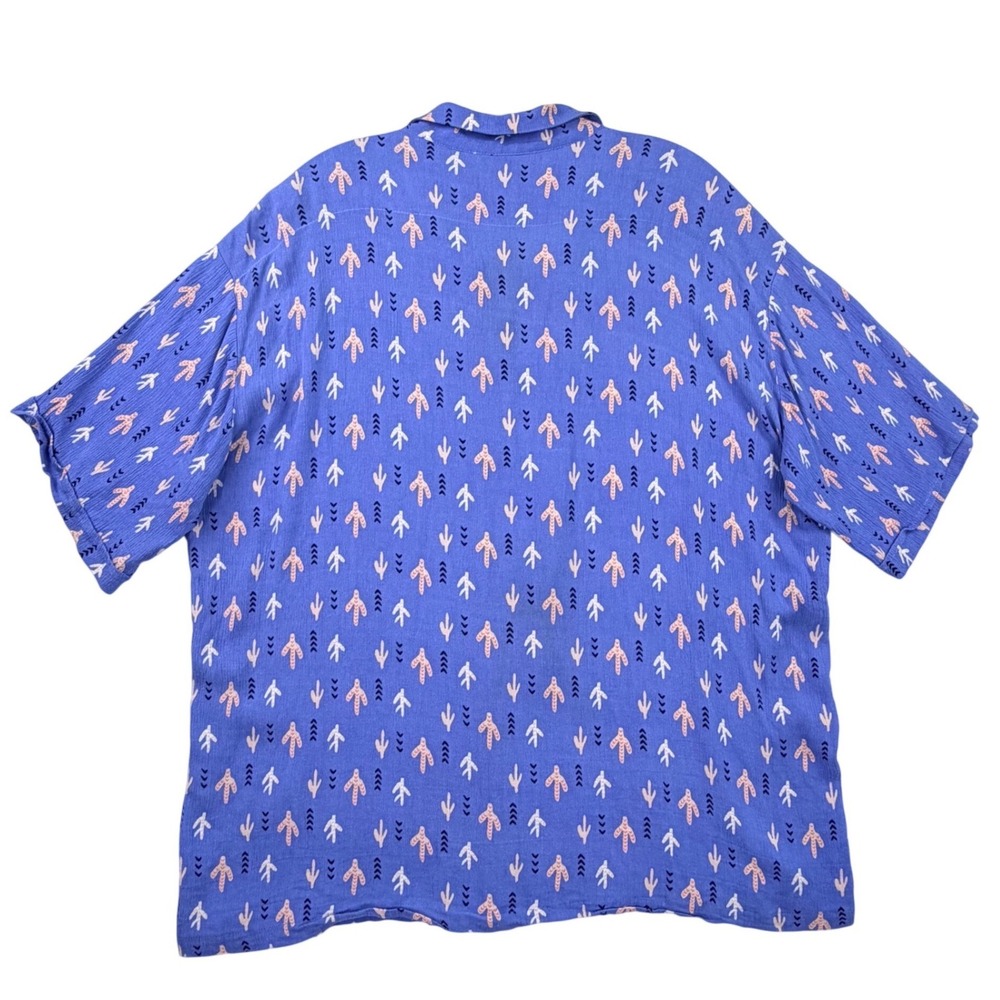 Swankys Crinkle Crepe Camp Shirt Men XL Blue Short Sleeve Pocket Boho Retro L.A. - Picture 7 of 11